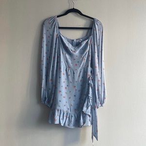 NWOT Reformation Blue Cammi Long Sleeve Mini Dress, Size 2